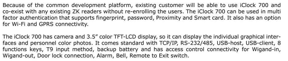 iclock 700 time and attendance paragraph